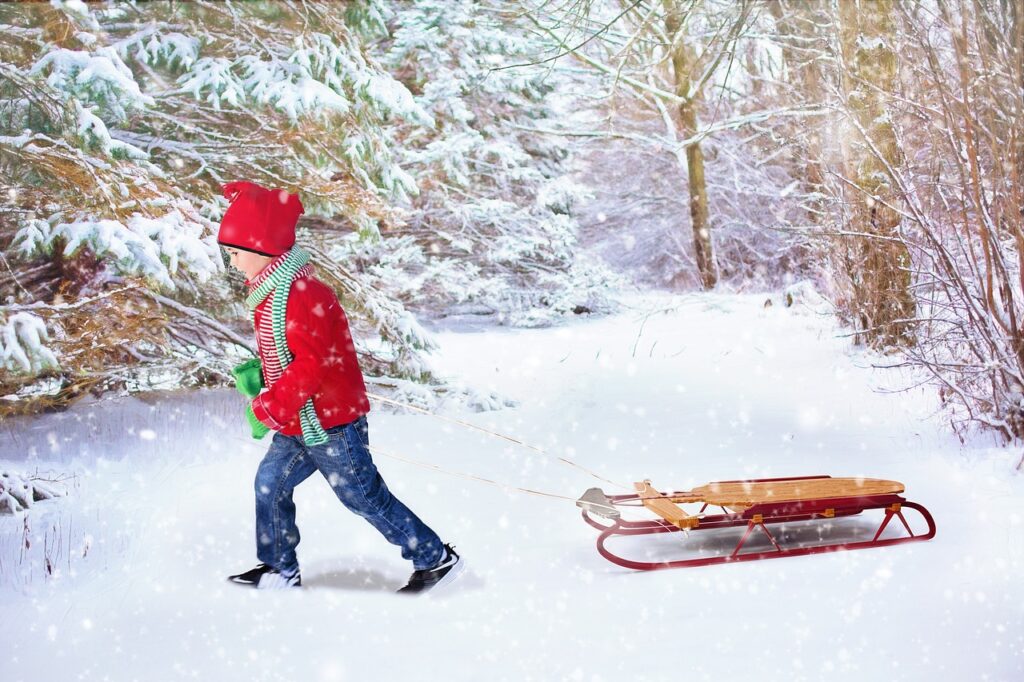 winter background, christmas background, sled